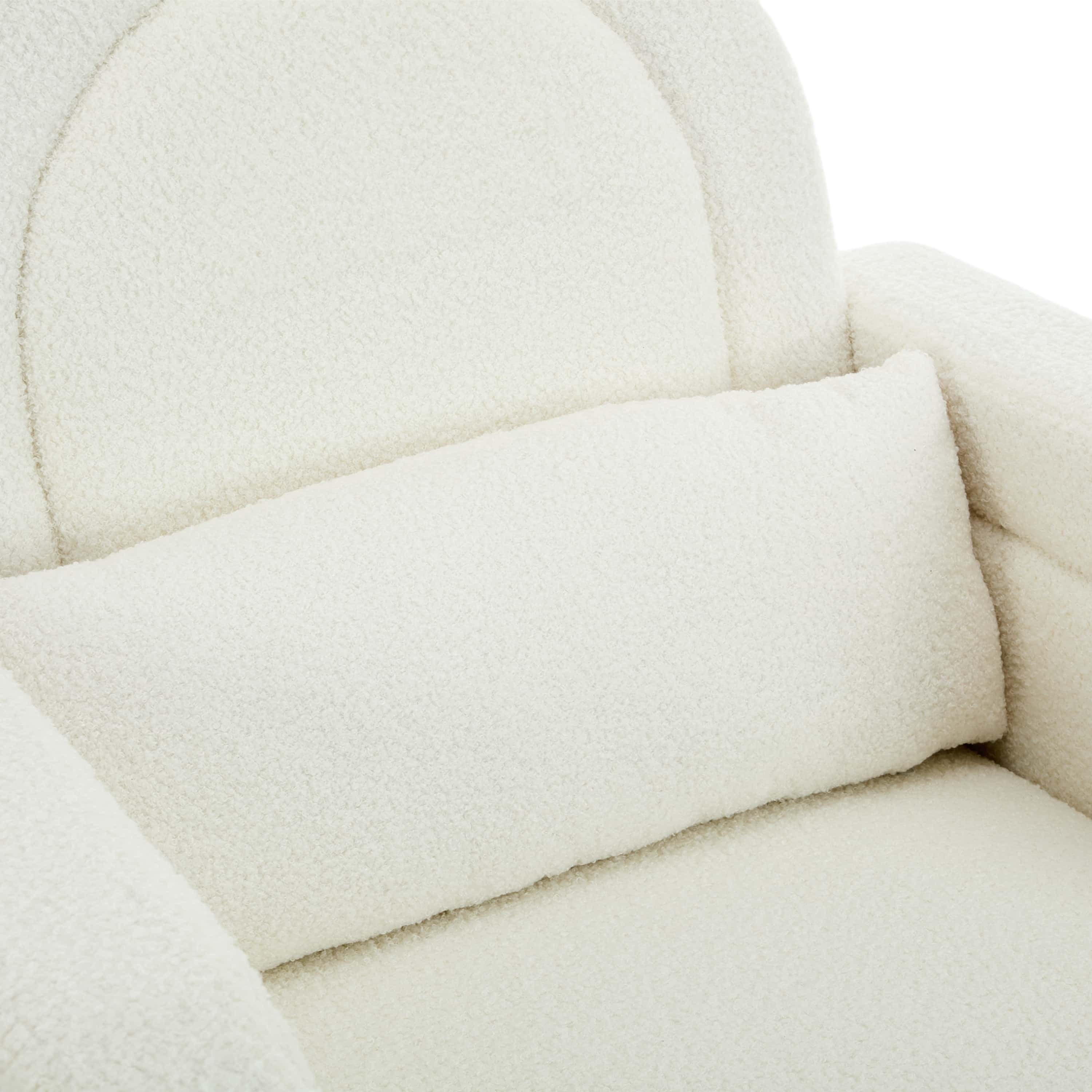 Miniyam Accent Rocking Chair with Curved Back & Pillow, Teddy Velvet, Cream White