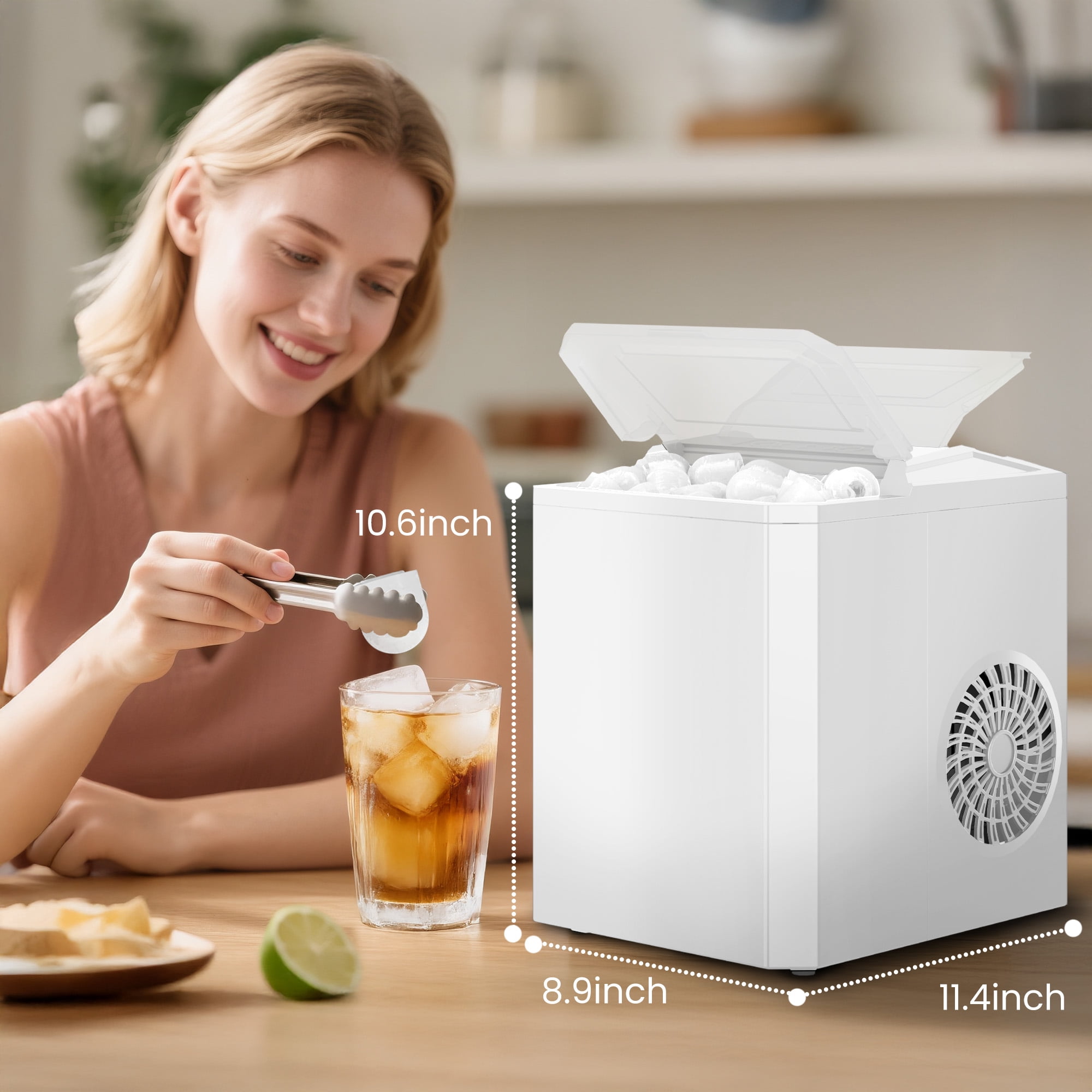 CONCETTA Countertop Ice Maker, 9pcs in 6 Mins, 26lbs/24H ,Bullet Ice Maker with Ice Scoop and Basket, White