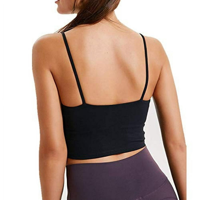  Lemedy Women Padded Strappy Sports Bra Longline Workout Yoga  Tank Top with Built in Shelf Bra (Black, Small) : Clothing, Shoes & Jewelry