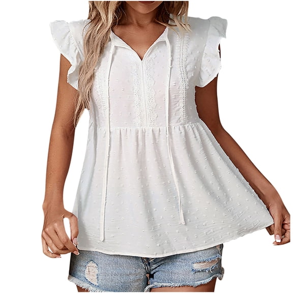 Tbopshirt Tank tops for Women Clearance,Womens tops,Women's Summer Lace Sleeve tops Solid Splice Short Sleeve V-Neck Shirt,T-shirt Vest Tee Blouse,Womens Fashion Summer Savings Deals
