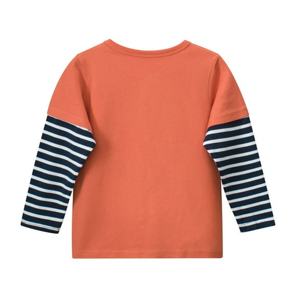 TOOYOU Boys Summer T-Shirt Children'S Cartoon Long Sleeve Striped Fall Long Sleeve T Shirt Base Size 18-24 Months Orange