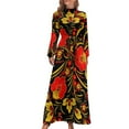 thumbnail image 2 of Russian Red Flower Dress High Waist Retro Floral Print Bohemia Dresses Long Sleeve Stylish Long Maxi Dress Trendy Vestidos, 2 of 5