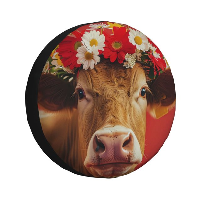 Balery White And Red Daisy Cow Cubiertas para Neumáticos - Protector Resistente para Neumáticos de Camioneta, SUV, Remolque, Camper y RV-17 inch