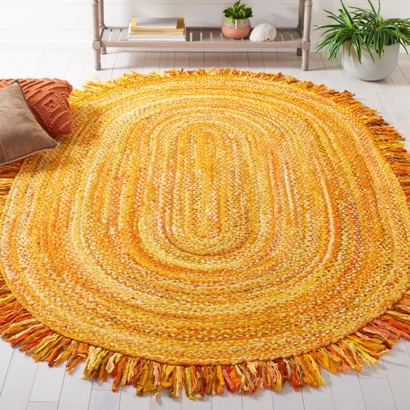 SAFAVIEH Braided Paisley Transitional Cotton Reversible Area Rug, Gold, 6' x 9' Oval