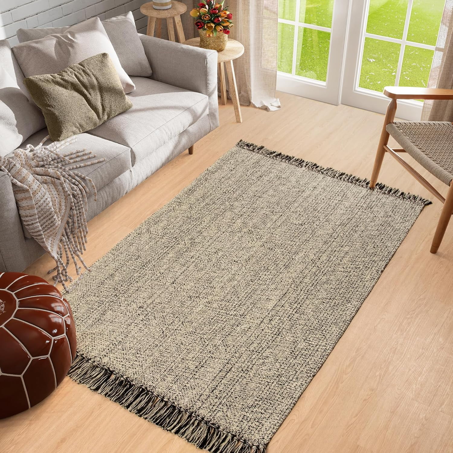 Wonnitar 4x6 Farmhouse Area Rugs, Machine Washable Rugs with Tassel for Bedroom, Indoor Outdoor cotton Rugs for Dining Room Livig Room