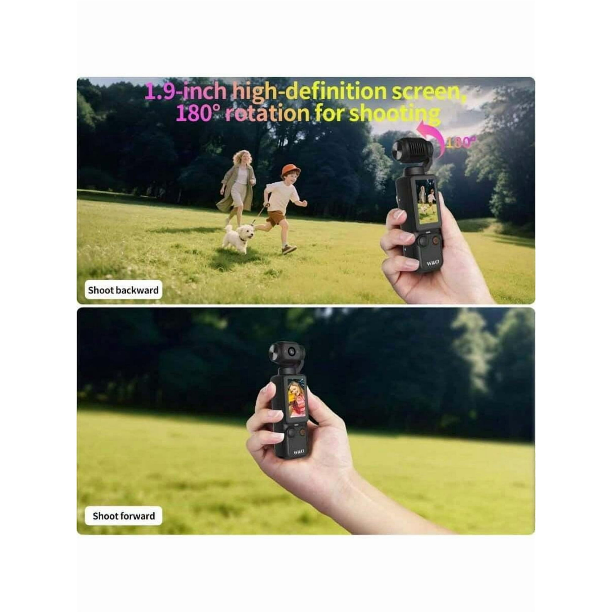W&O 4K Handheld Digital Camera, 16x Zoom 180° Rotating Lens, Autofocus Night Shooting, 2000mAh Battery for Outdoor Travel