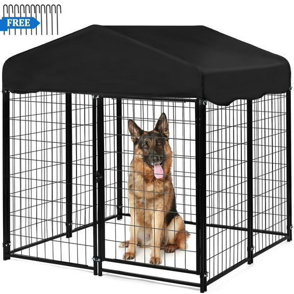 Suchown Outdoor Dog Kennel, Heavy Duty Dog Crate & Playpen, 4' x 4.2' x 4.45', with Waterproof Roof, Secure Lock and Ground Stakes for Large Dogs