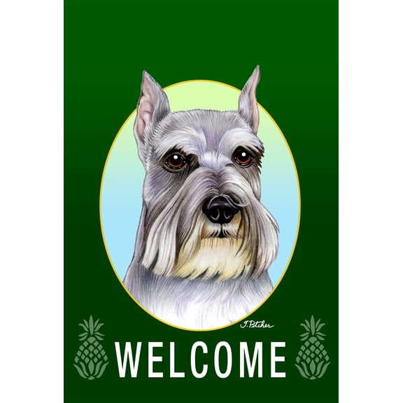 Schnauzer Grey Cropped - Best of Breed Welcome Pineapples House Flags