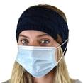 thumbnail image 3 of C.C Soft Stretch Cable Knit Side Epoxy Button for Mask Fuzzy Lined Ear Warmer Headband, Navy, 3 of 5