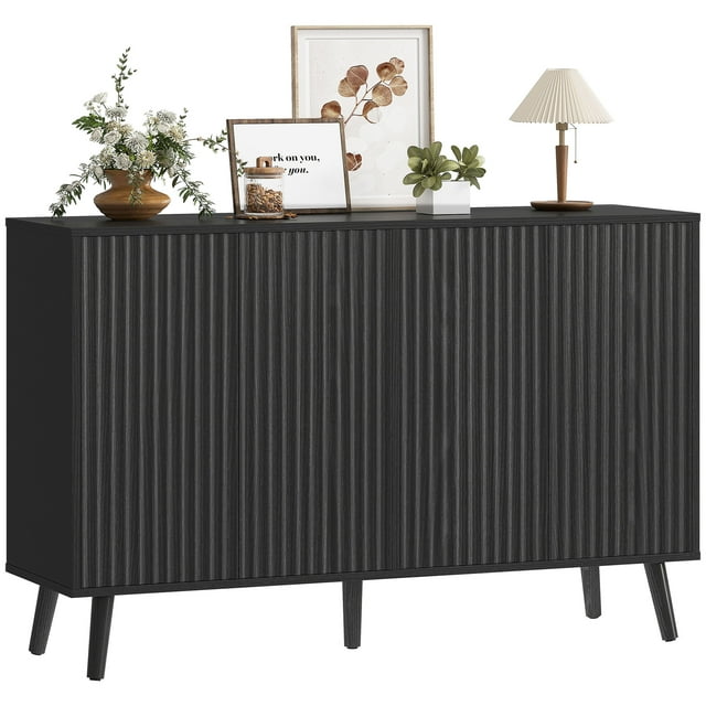 HOMCOM Buffet, Armoire Buffet Cannelée avec Tablettes Ajustables, Noir