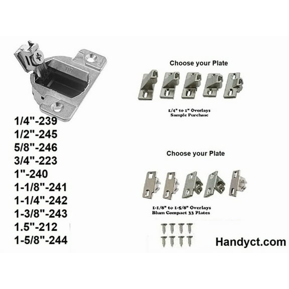 1-5/8" Ovelay#244 Blum Compact 33 Hinge for Face Frame Cabinets With Plate