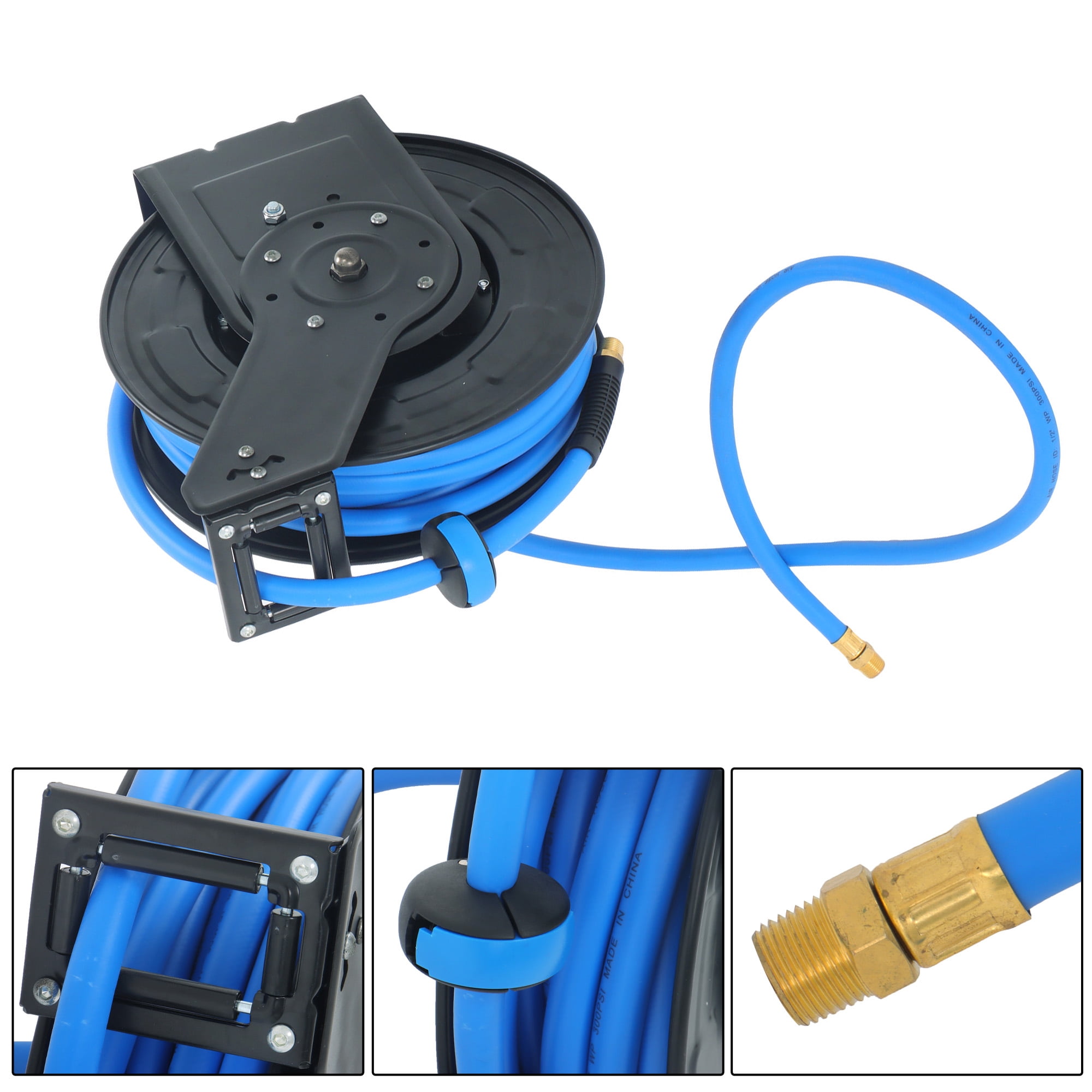 1/2" x 50' Max 300PSI Premium Rubber Hose, Heavy Duty Steel Air Hose Reel