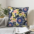 thumbnail image 2 of DouZhe Velvet Decorative Throw Pillow Covers Set of 2, Soft Square Cushion Cover with Invisible Zipper Vintage Flowers Blue Floral Printing, 16"x16", 2 of 7