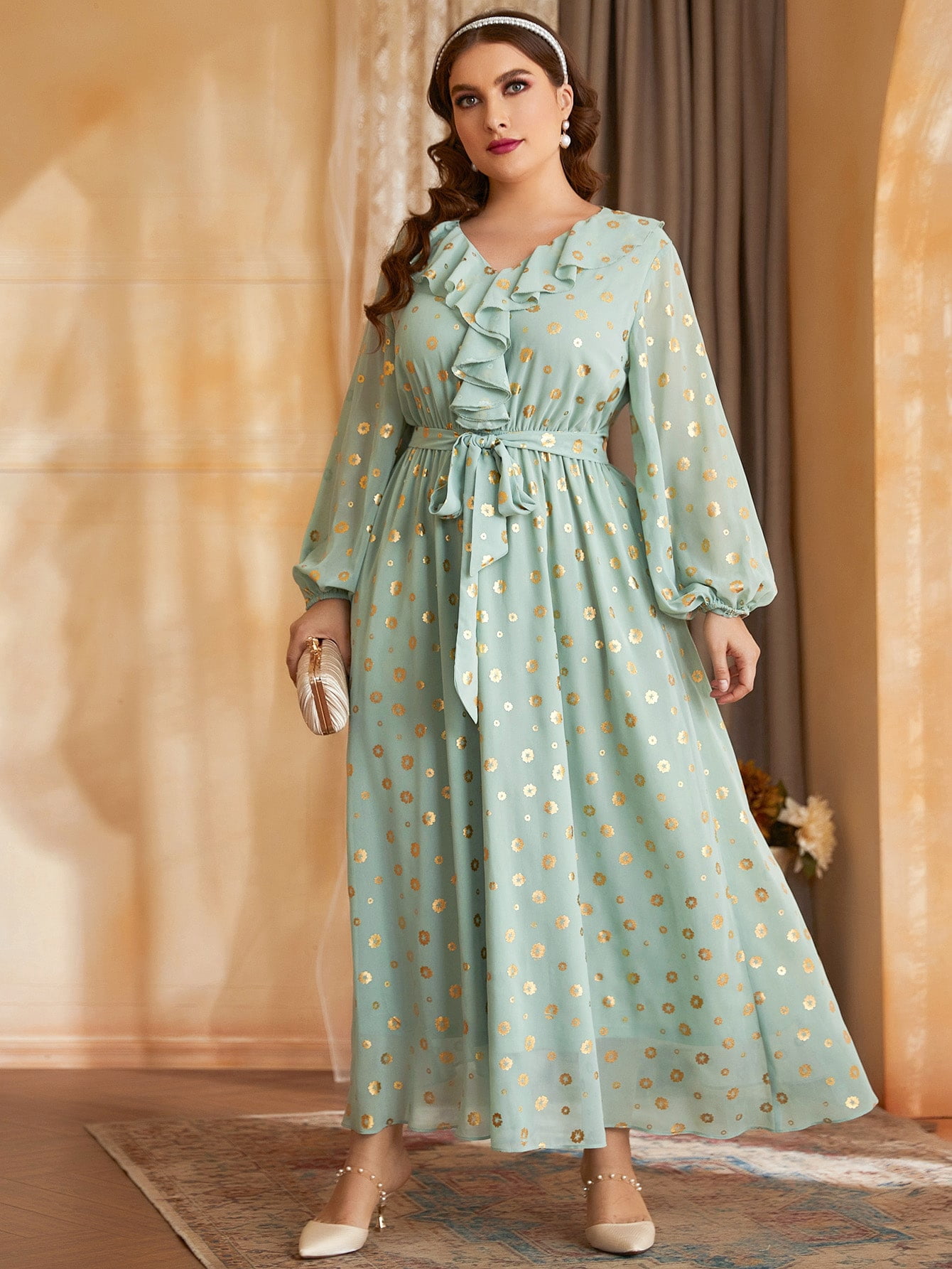 Women's Plus Size Gold Floral Print 