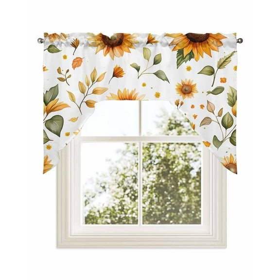 Sunflower Kitchen Curtains Swag Valance for Windows/Bathroom/Cafe, Watercolor Spring Flowers Botanical Floral Rod Pocket Drape Panel Swag Curtains Valance for Bedroom/Living Room 56"x36"