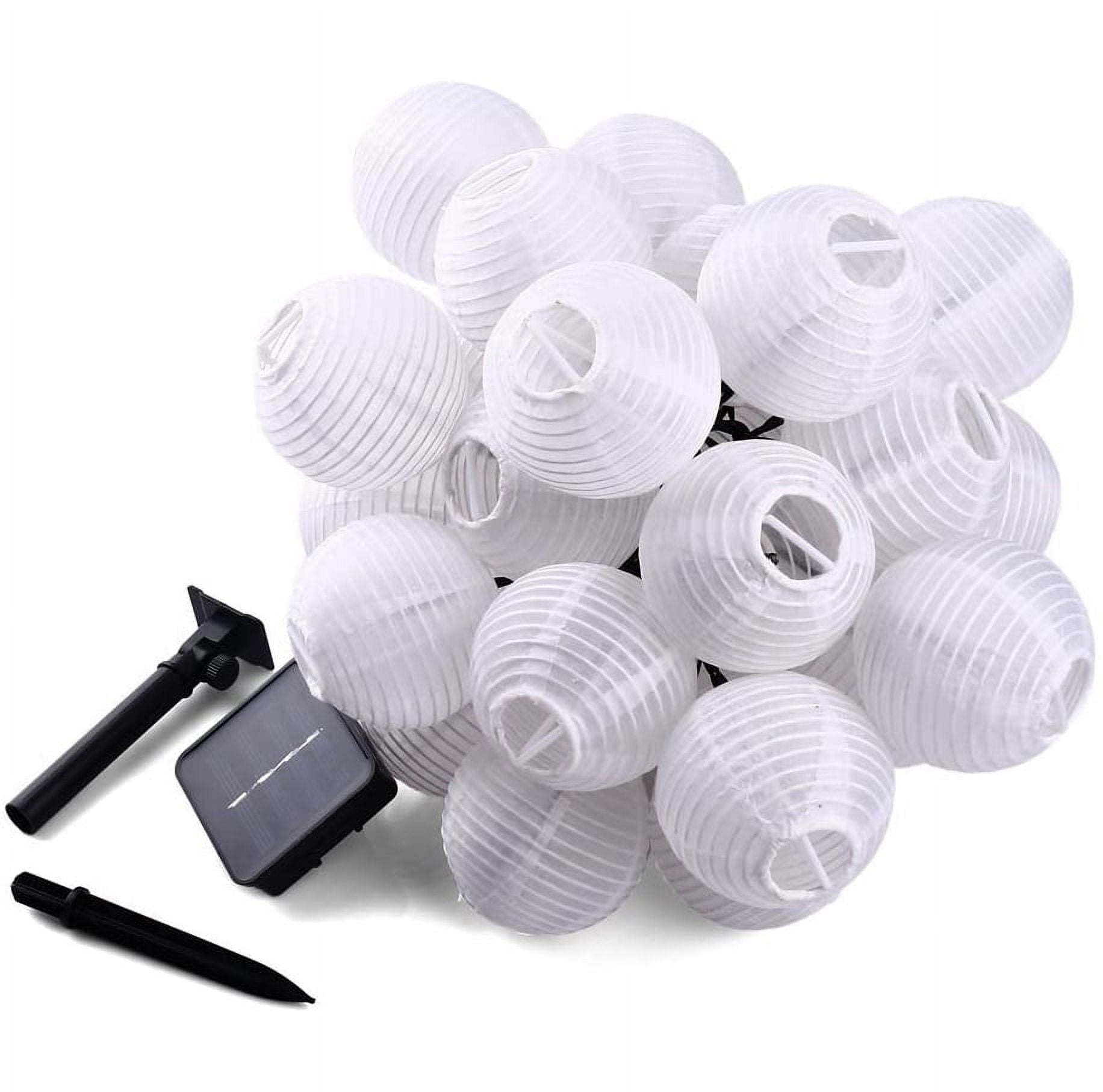 Lantern String Lights, Solar Powered Outdoor Patio Decoration, 100% Waterproof Nylon Fabric Lanterns for Bistro, Party, Easy Installation