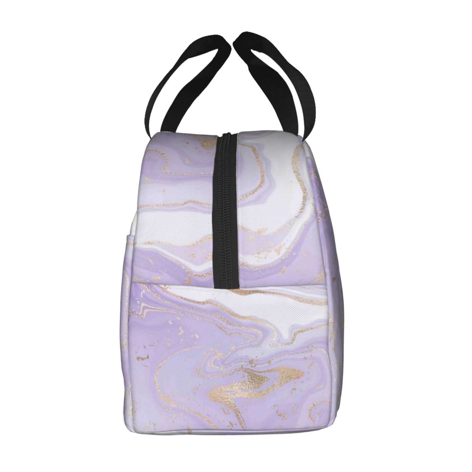 Ratiio Lavender Glitter Foil Stripes Print Lunch Bag Lunch Box Insulated Lunch Bag Adult Lunch Box for Men and Women