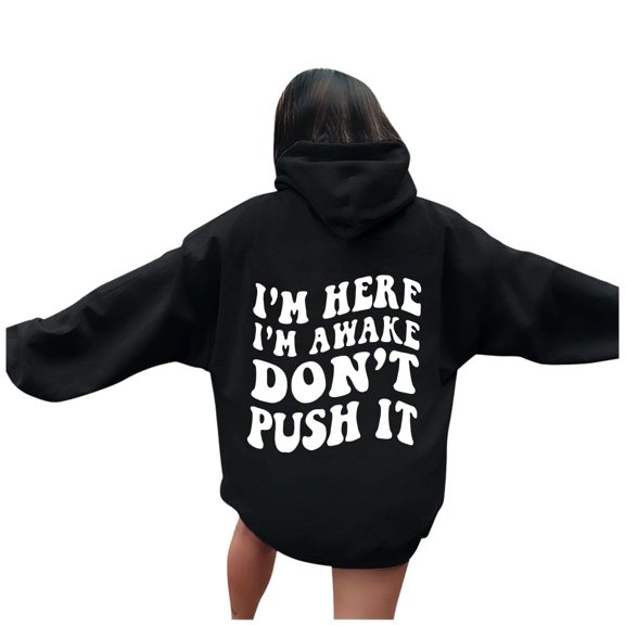 NMMUED Funny Graphic Hoodies for Woman Preppy Sweatshirts Trendy Letter Print Oversized Hoodies Casual Pullover Tops Black L