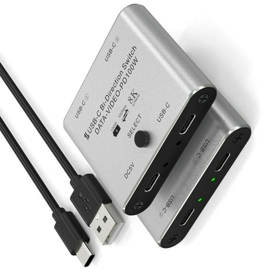 JZROCKER 8K USB C KVM Switcher BiDirectional USB C Switcher for 2PC Easy 1 Key Switching 2 In 1Out & 2 in 1Out 3440x1440