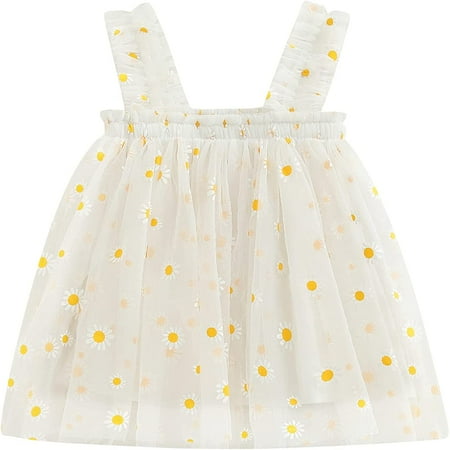 

PIKADINGNIS Toddler Baby Girl Summer Dress Sleeveless Straps Daisy Print Mesh Tutu Dresses Tulle Princess Party Sundress