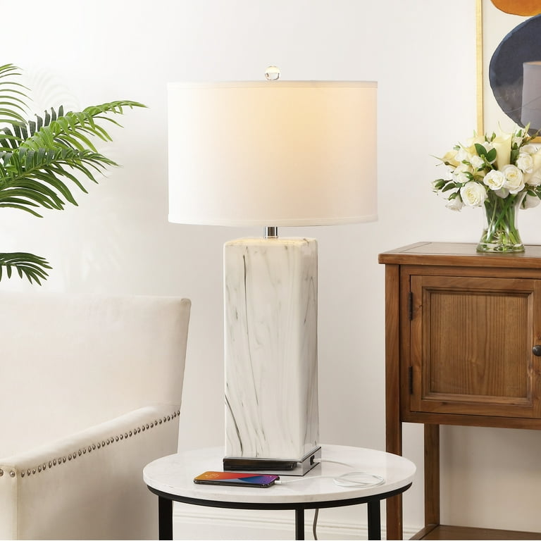 SAFAVIEH Olympia 29 in. Mid-century Clear Ceramic USB Port Table