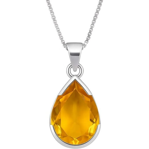 SATYAVIE JEWELLERY 925 Sterling Silver Pendant Neckalce, Teardrop Cut Citrine Gemstone Pendant Necklace for Women, 18" Box Chain Elegant Birthstone Jewelry, Valentine's Day, Anniversary, Christmas