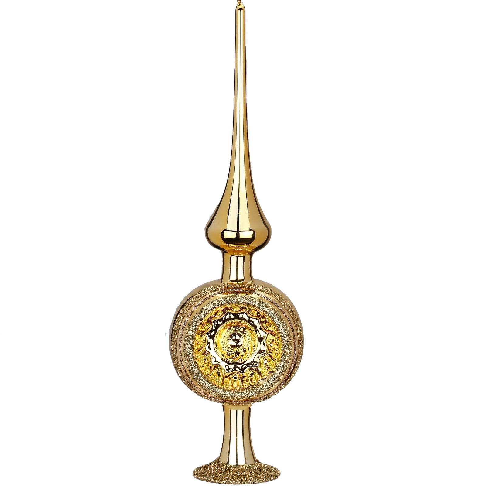 Inge Glas Classic Reflex Shiny Gold German Glass Christmas Tree Topper 9.9 Inch