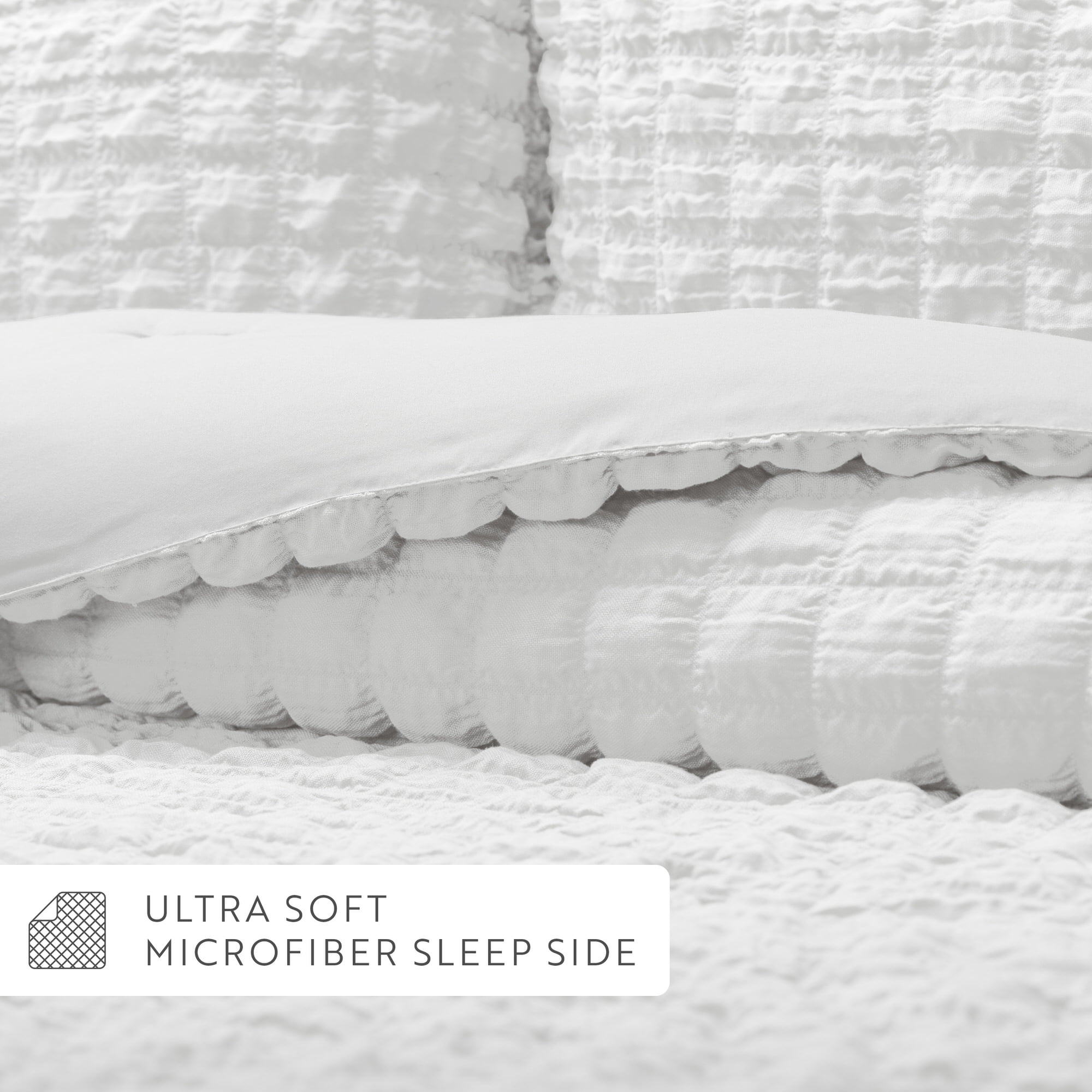 Noble Linens 3 Piece Seersucker Textured All Season Down-Alternative Comforter Set, White, Full/Queen