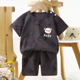 thumbnail image 2 of Xudanell Newborn Outfits Baby Boy Boys Casual Summer Set Soft Short Sleeve Cartoon Graphic Crewneck T Shirt Matching Elastic Shorts Black 18-24 Months, 2 of 5