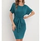 thumbnail image 3 of Vestido con cinturón para mujer Vestido suelto Cuello redondo Manga de murciélago Poliéster Ropa cómoda para niñas Cianina L, 3 of 5