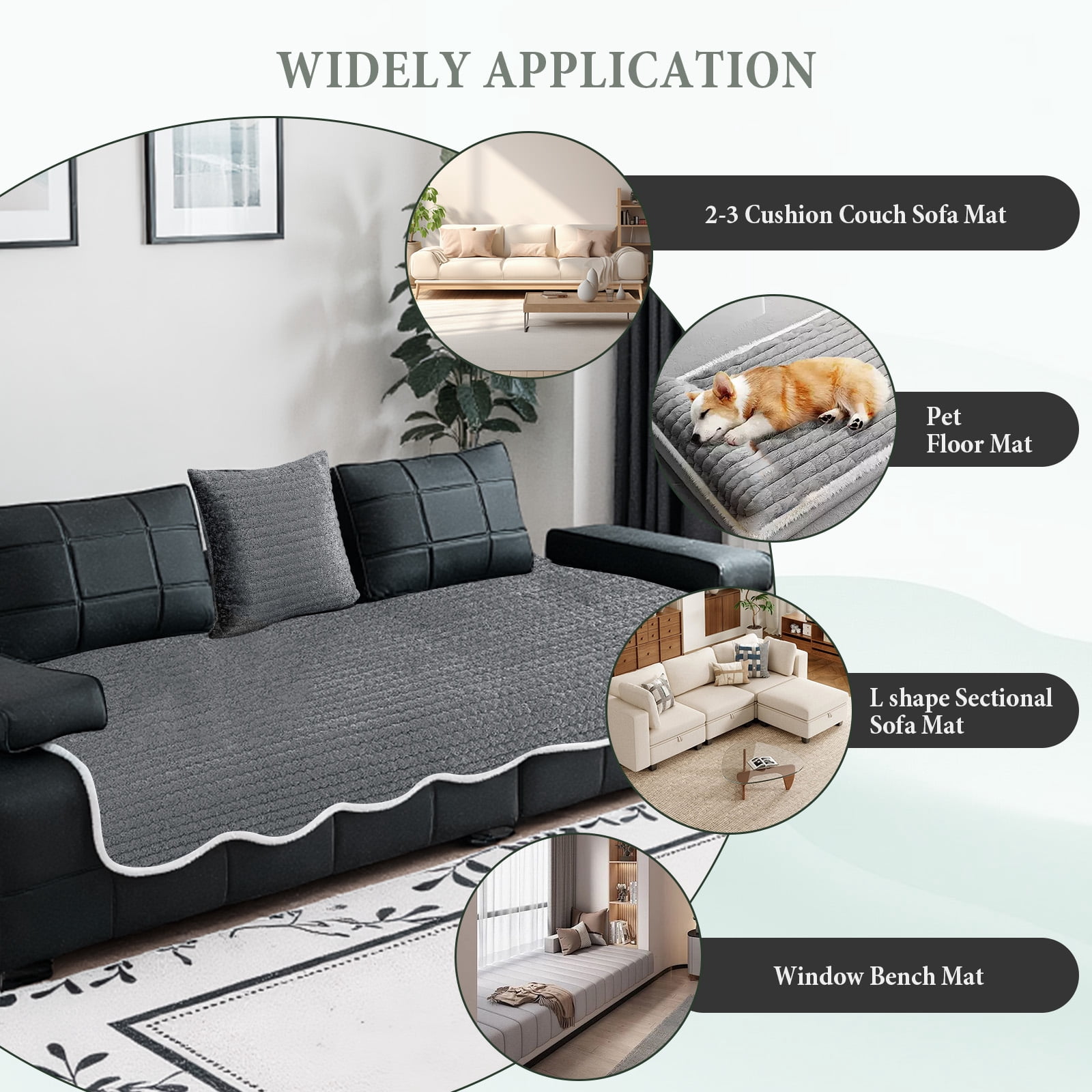 Eurhowing Velvet Sofa Cover, Non-Slip & Pet-Friendly Couch Slipcover, Scratch-Resistant Washable Furniture Protector for Couch, 36"×71", Dark Gray