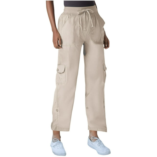 aidice Pantalon Cargo Femme Taille Haute Extérieur Ample Décontracté Court avec Cordon de Serrage et Poches