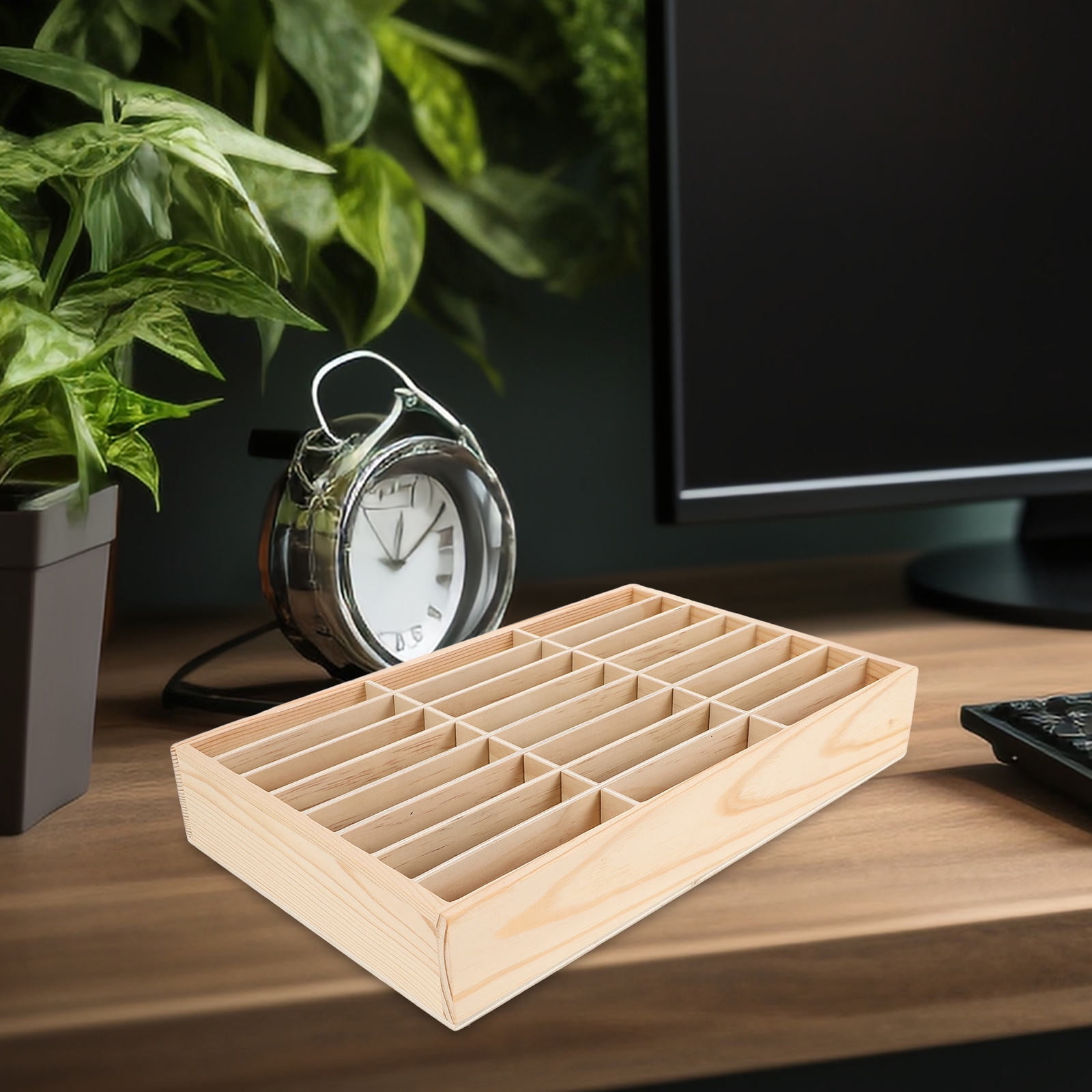 NIAIZEK Beige Multi-Grid Wooden Phone Display Box Organizer for Office and Home Desk Storage