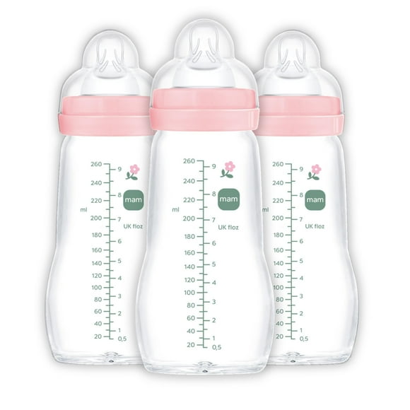 Set de 3 Biberones de Vidrio MAM para Bebé 260 ml Flujo Medio Sin BPA