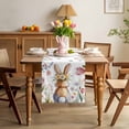 thumbnail image 3 of Easter Table Runner 70 Inches Long for Kitchen Dining, Spring Flowers Wreath Rabbit Budding Florals Dresser Scarf Farmhouse, Dining Table Decorations for Wedding/Parties, 13 x 70 In, 3 of 8