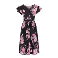 thumbnail image 4 of Lilgiuy Women's Summer Casual Round Neck Pleated Ruffle Short Sleeve Printed Dresses With Belt Black,4 2022 Fall Winter, 4 of 4
