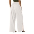 thumbnail image 6 of Idoravan Women's Plus Size Pants Clearance Womens Fashion Casual Solid Color Split High Waist Loose Mopping Long Cotton Linen Wide Leg Pants, 6 of 8