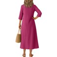 thumbnail image 4 of Robe Tailleur pour Femme Robe pour Femmes Longue Robe Bohème de Plage Élégante Robe Maxi Robe à Col en V Robe à Manches 3/4 Rose Vif 2TG, 4 of 5
