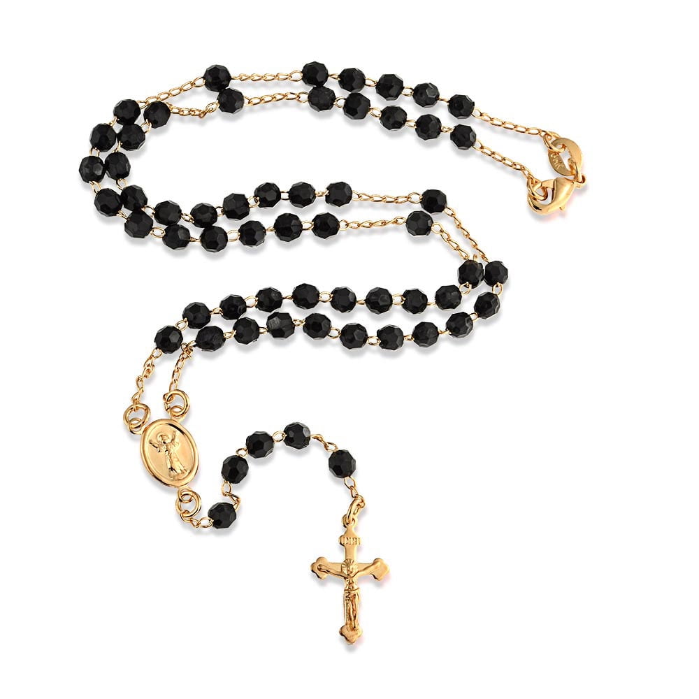 Details about   LAB SIMULATE DIAMOND 14K BLACK GOLD/P 35 INCH VIRGIN MARY ROSARY CHAIN NECKLACE 