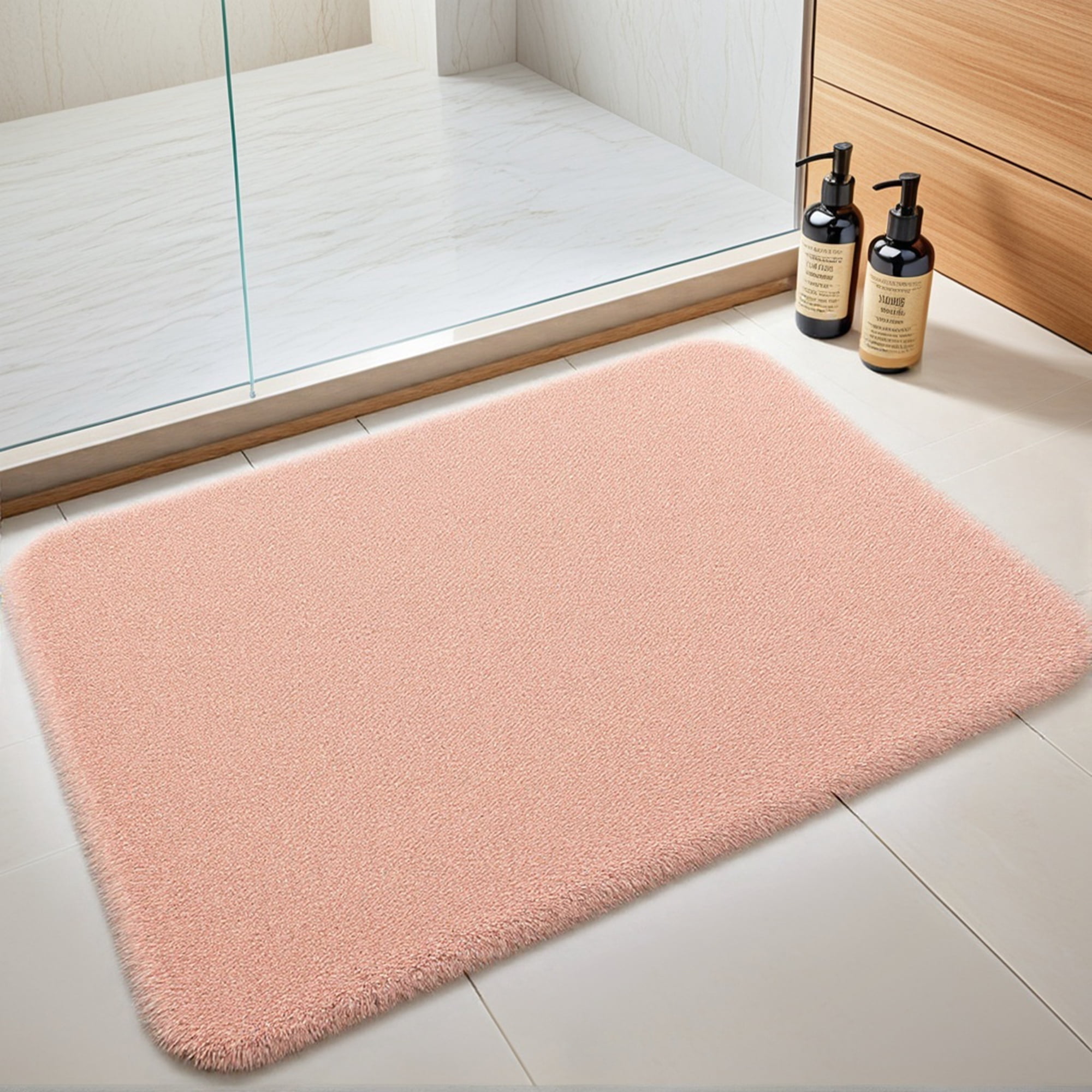 Unique Bargains 2 Pcs Non-Slip Soft Quick Dry Bath Rugs Pink/Light Green 20" x 32"