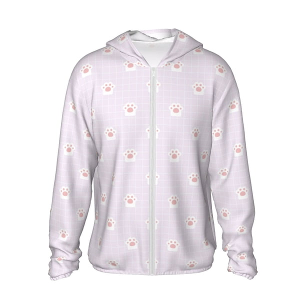 Balery Kawaii Cat Paw Sudadera ligera de manga larga con capucha y protección solar UPF 50+ para hombre y mujer, ideal para pesca y running-XX-Large