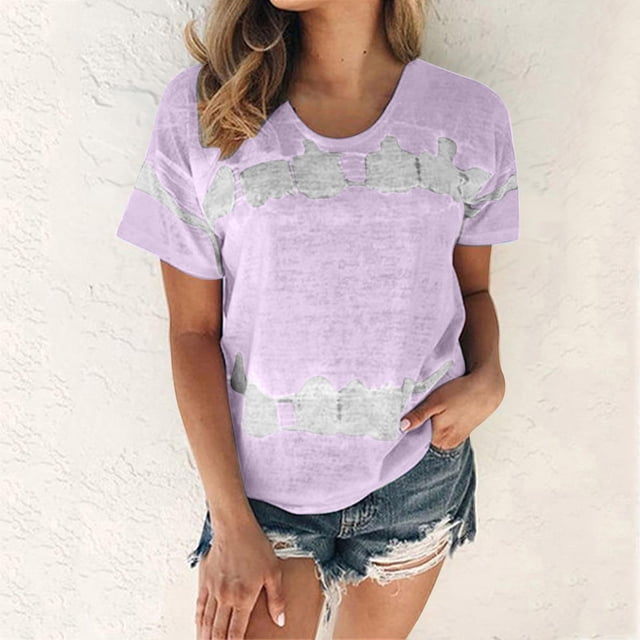 Fankiway T-Shirt Imprimé Mode pour Femmes Manches Courtes Blouse Col Rond Hauts Décontractés Hauts pour Femmes Liquidation Grande Taille Chemises pour Femmes Liquidation Vêtements de Printemps pour Femmes 2024