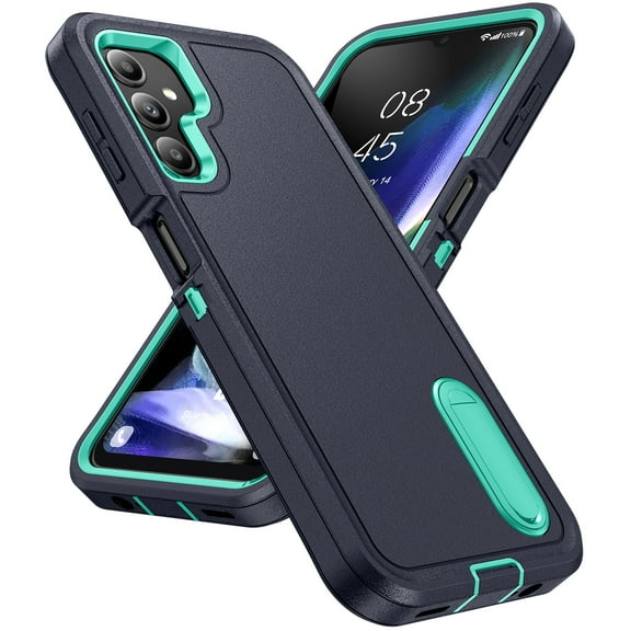 Rugged Stand Case for Samsung Galaxy A54 5G, Military Grade Drop Resistant Triple-Layer Cover with Hidden Bracket, Screen Camera Protection Shockproof Hybrid Case for Galaxy A54 5G,Darkblue Mint