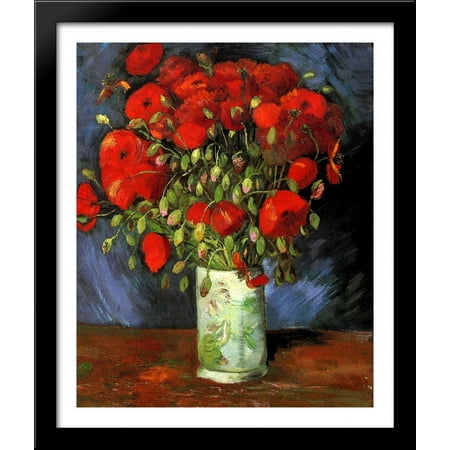 Vase with Red Poppies 28x34 Large Black Wood Framed Print Art by Vincent van Gogh
