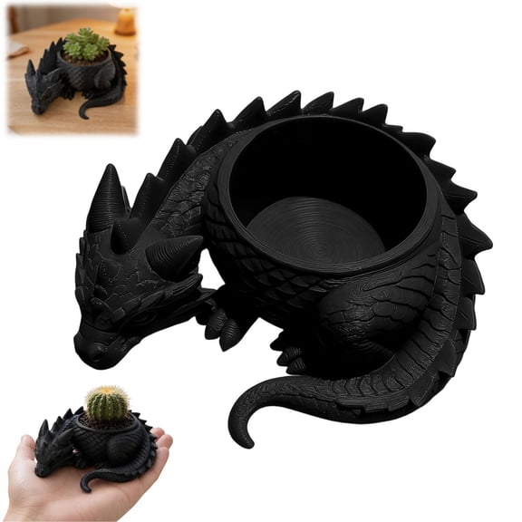 Multi‑Purpose Dragon Planter Vase, 3D Printed Detailed Sleeping Dragon Sculpt Pot, Small Succulent Flower Pot & Desktop Trinket Holder, 3.93 Inch Witchy Home Tabletop Decor