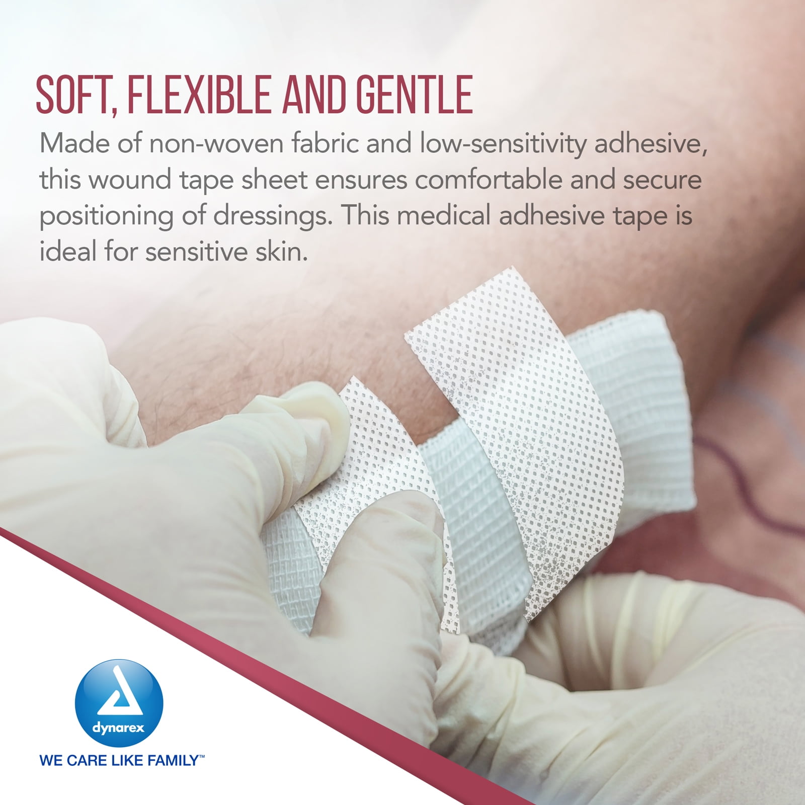 Dynarex Dressing Retention Sheet - Adhesive Waterproof Medical Tape Sheet for Wound Dressing - Skin-Friendly Non-Woven Fabric - 2" x 11 Yards, Case of 5