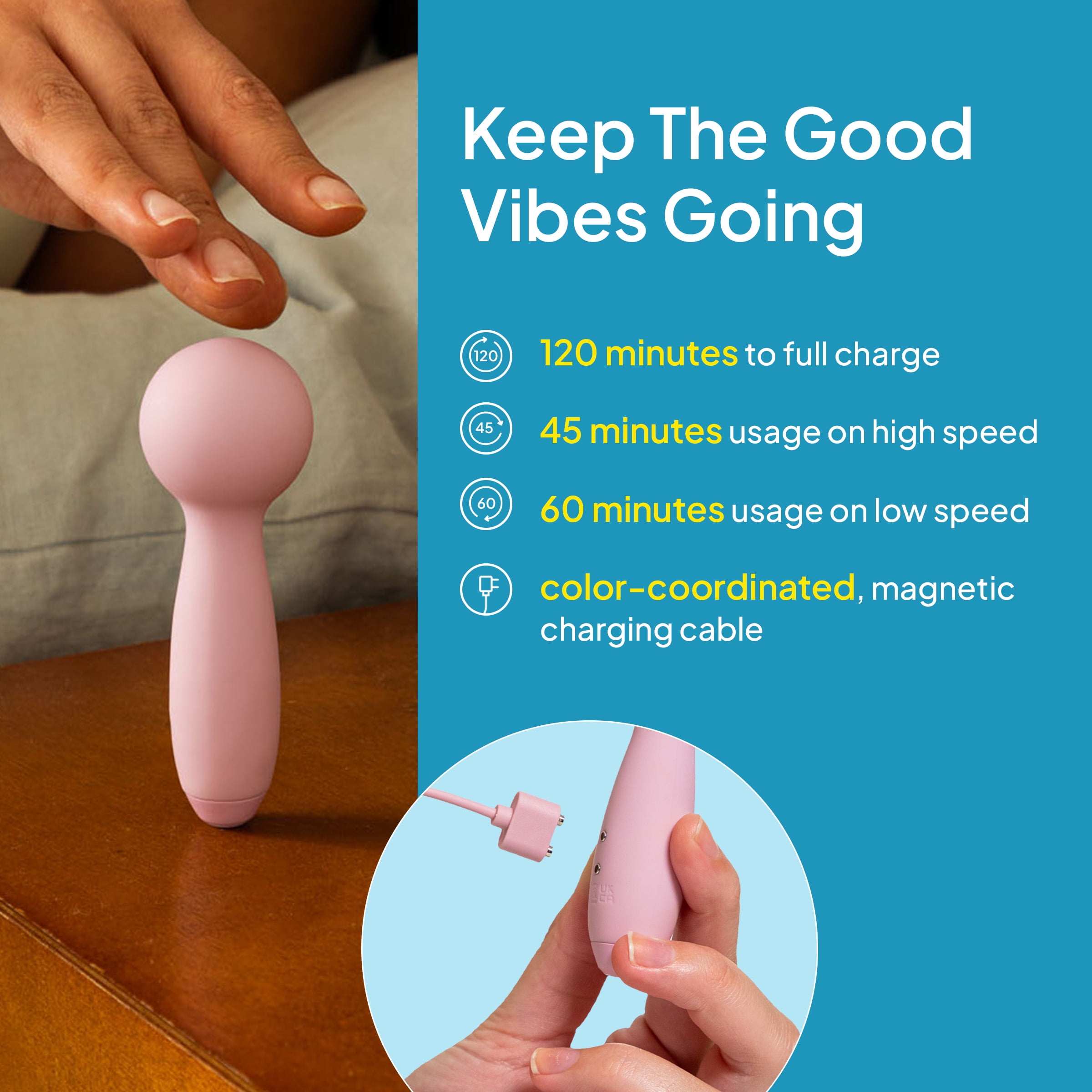 Hello Cake Pocket Wand Vibrator for Women, Waterproof & Rechargeable Mini Toy with 6 Vibrating Modes, Pink