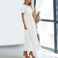 thumbnail image 2 of ZEHJUHAN Women's Solid Color V-Neck Short Sleeve Maxi Dress with Elastic Waist A-Line Ruffle Hem Summer Casual Dress White，XXL, 2 of 6