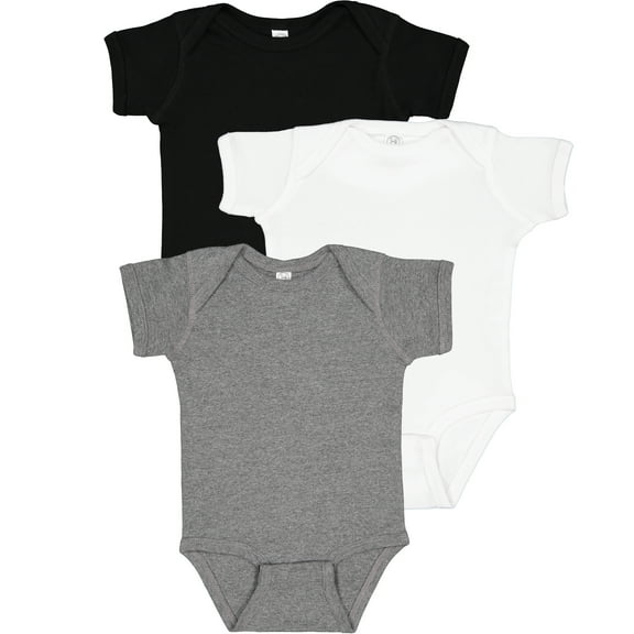 RABBIT SKINS Baby Bodysuit Girl & Boy | Newborn 0-3 Months to 24 Month Toddler 3-Pack Bulk Set, Snap Easy Closure, Granite Heather/White/Black, Newborn