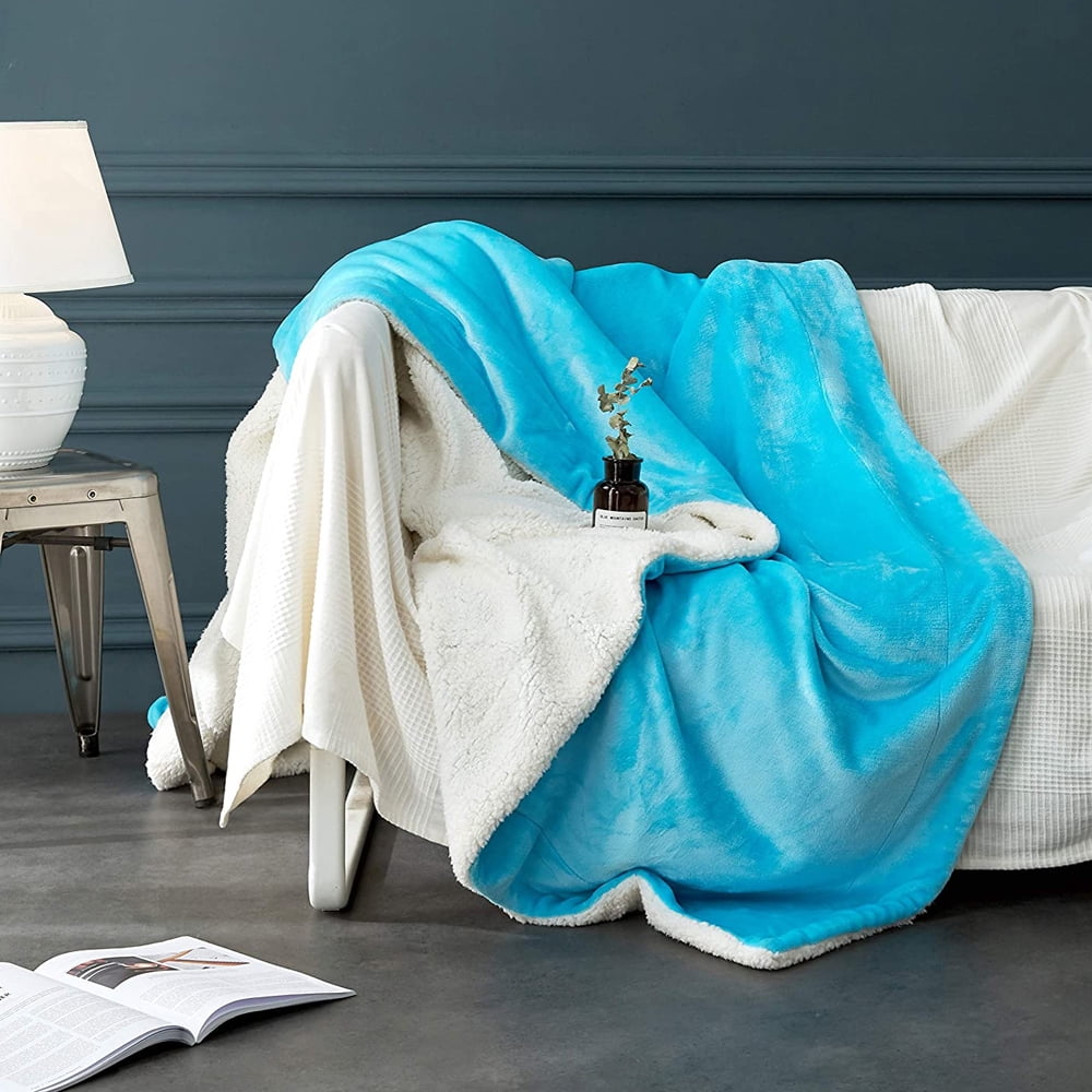Sherpa Fleece Throw Blanket, King Size Soft Fuzzy Throw Blankets, Azure Warm Blanket, Cozy Fluffy Comfy for Sofa, Couch, Bed, Camping, Travel, 90" x 106"